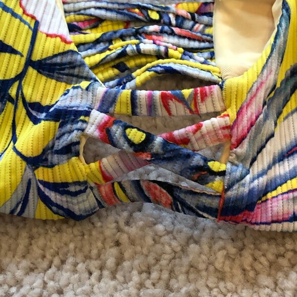 Women's Yellow Blue Floral Adjustabel Padded Top High Waisted Cheeky Bikini - Picture 4 of 14